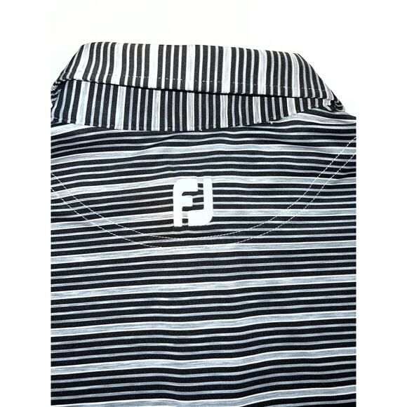 FootJoy Polo Shirt Mens Size L Black Gray Striped Golf Mind Over Matter Sleeve - Picture 15 of 16